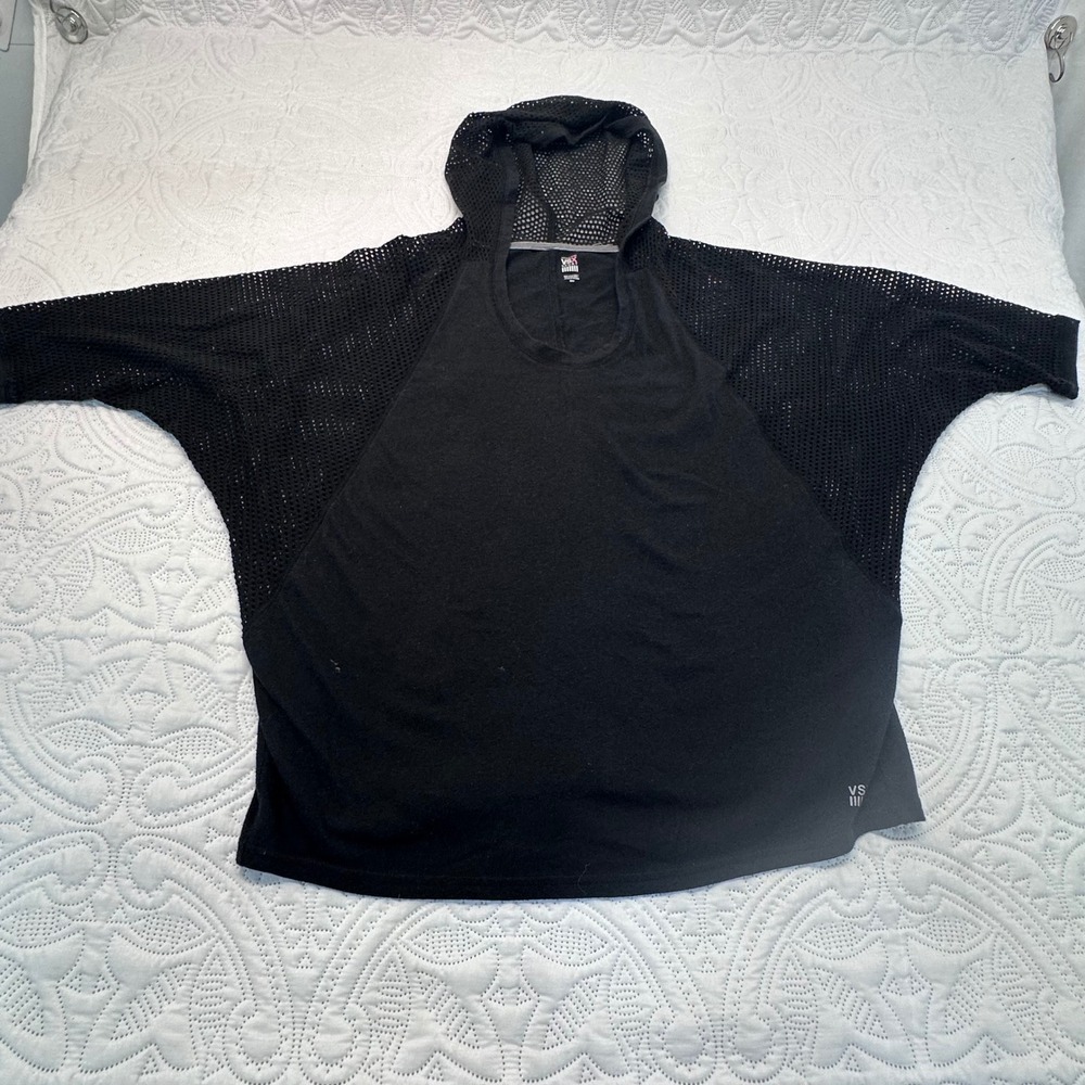 VSX Victoria's Secret Sport Black Mesh Dolman Sleeve Hoodie Pullover XS